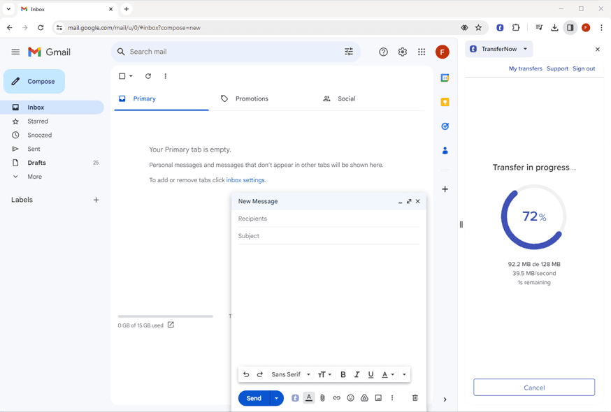 TransferNow Chrome Gmail